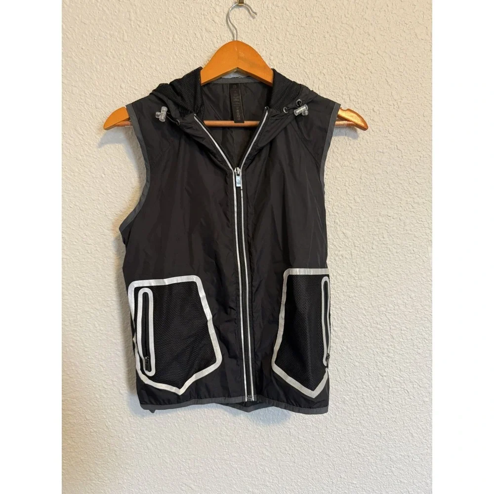 Hooded Vest Womens M Softshell Full Zip Windproof Running Jacket Reflective Trim
